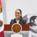 La presidenta mexicana Claudia Sheinbaum en rueda de prensa en el Palacio Nacional, 22 de agosto del 2025.